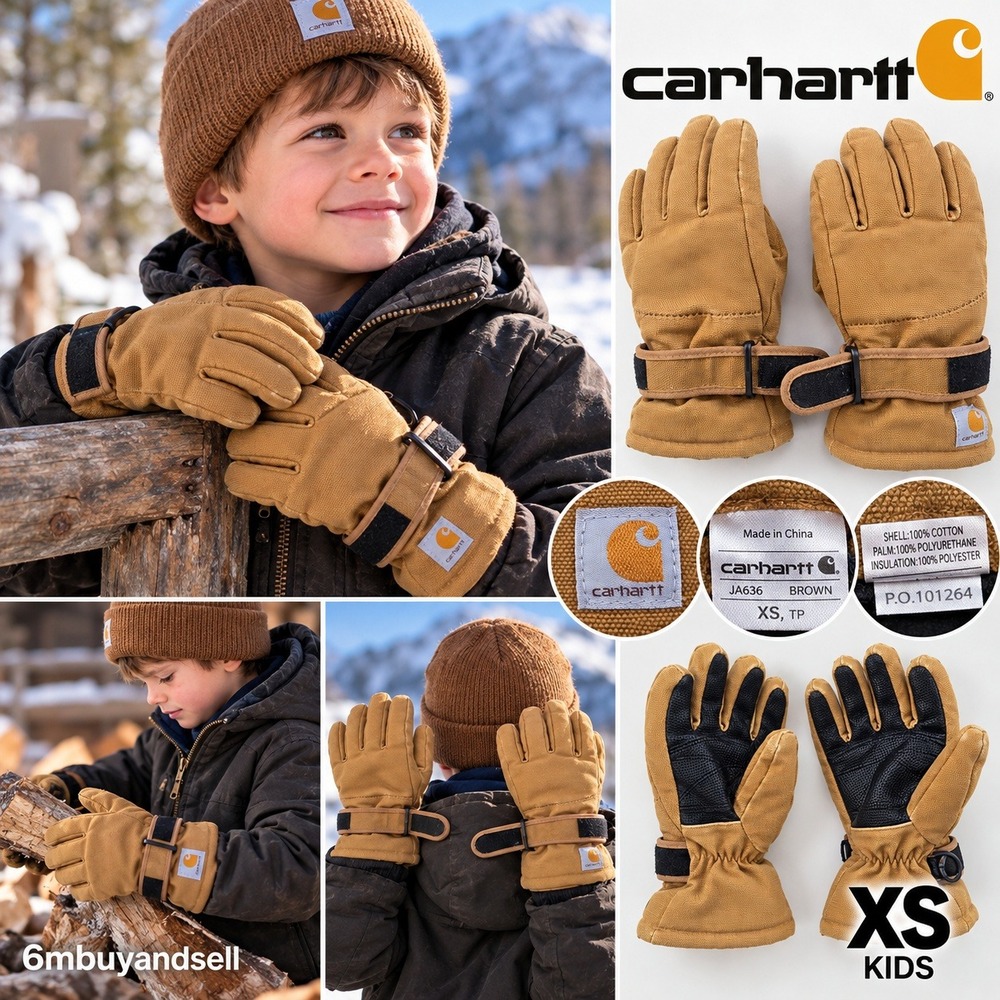 Carhartt Kids Insulated Duck Canvas Work Gloves Brown XS JA636 100238